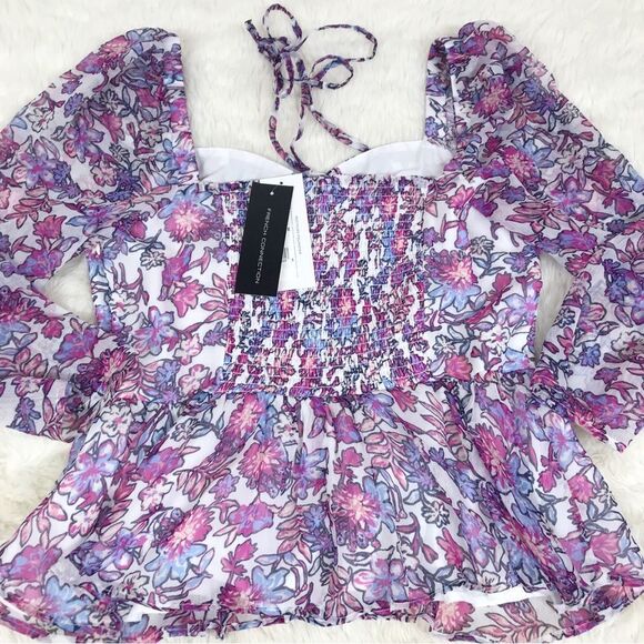 FRENCH CONNECTION Floral Halter Peplum Top Smocked‎ Pink Purple Size Large New - Picture 12 of 15